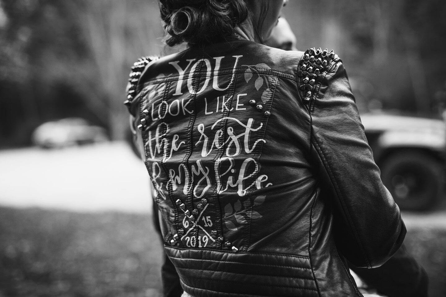 &quot;You look like the rest of my life....&quot; Check out this amazingly detailed jacket hand painted by @theadirondackink for @mrs.shorty322 wedding day! AND how lucky am I that she made one for my wedding next year too! ️⁠
⁠
⁠
#danitphotogr